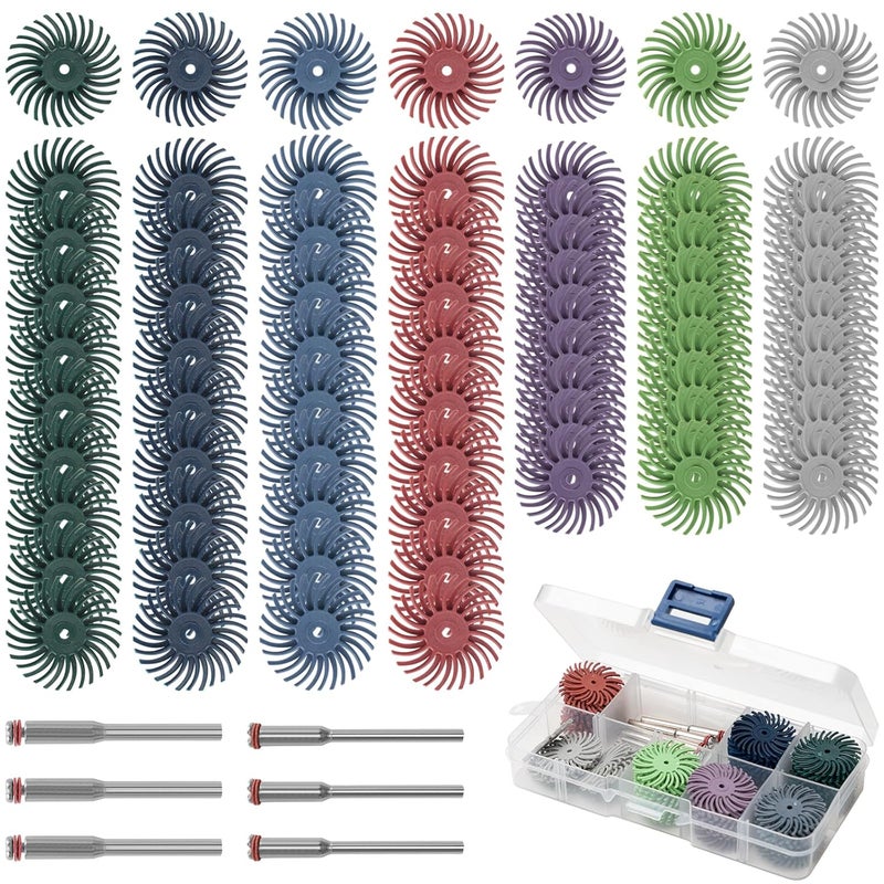 Junchamp 76Pcs 1 Inch Radial Bristle Disc Kit with 1/8" Shank for Rotary Tools,Detail Abrasive Brush for Jewelry Wood Metal Polishing, Bristle Wheel with Grit 80-2500 - Image 1